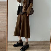 Pregnant womens woolen skirt womens spring and autumn thin section mid-length Korean version belly support split autumn khaki A-line skirt