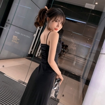 Thai Tide brand celebrity high-end temperament black dress suspender small black dress slim slim irregular dress summer