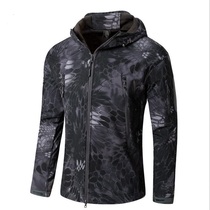 Spring and autumn outdoor tactical camouflage sharkskin soft shell stormtrooper mens velvet waterproof mountaineering suit single layer thin jacket