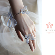 (Boutique high-end wrist flower) beautiful and elegant rhinestone butterfly bracelet flower bride bridesmaid sister wedding party