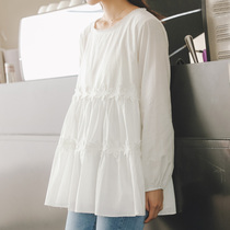 Maternity dress autumn top Maternity shirt Medium and long pregnant white shirt Spring and autumn doll base shirt autumn