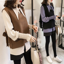 Pregnant women autumn coat fashion model 2021 new long sleeve shirt vest two-piece tide mother out pregnancy set