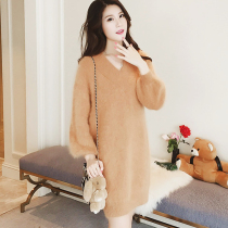 Pregnant women Spring and Autumn clothing 2022 New loose Korean pullover V collar long sweater Haimo hair pregnant women base shirt