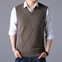 100 pure cashmere vest v - collar male sleeveless vest men autumn and winter new business sweater blouse