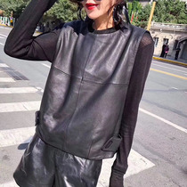 European station 2019 new leather horse clip female European short fashion sheep leather loose Korean coat handsome tide