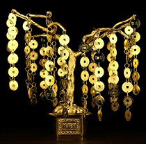 Buddha pure copper gold-plated cash cow Copper money tree lucky tree ornaments Feng Shui home crafts furnishings