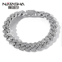 Hip-hop Cuban Bracelet Tide Men and Women Couple Titanium Steel Full Diamond Europe and America Wang Yibo with thickness and personality new accessories