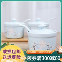 (Yuquan) cherry blossom with lid ceramic seasoning pot salt jar sugar jar seasoning bottle creative seasoning box three sets