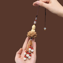 Car pendant Car pendant mens and womens peach wood Guanyin Buddha hand-woven high-end safe car pendant