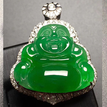  Tianguang Hui natural emerald Buddha pendant 18k gold inlaid jade ice Yang green Jade sitting Buddha male pendant mens and womens jade pendant