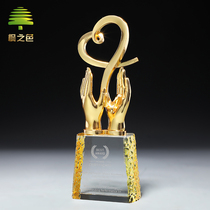 Creative metal trophy love crystal trophy custom charity party donation memorial hand raise love medal custom