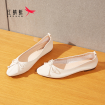 Mall counter the same red dragonfly summer new lightweight womens shoes leather bow flat heel shallow single shoes