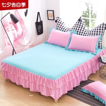 ins princess wind brushed solid color bed skirt one-piece macaron pink spring lace bed sheet Simmons cover bedspread