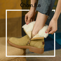 Lamb wool snow boots women padded velvet boots winter New Frosted leather northeast cotton shoes womens boots 597J