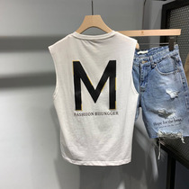 Printed sleeveless vest men's summer tide brand ins outside wear trend Joker Hong Kong style sports waistcoat handsome cotton T-shirt