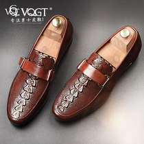 VQGT new crocodile leather shoes leather business casual mens shoes Korean version of a pedal lazy shoes trend loafer shoes