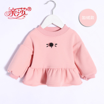 Spring paragraph female baby gush clothing girl child plus suede jersey round collar sweatshirt spring female baby warm sweater
