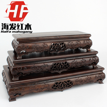 Redwood carved rectangular Guanyin Buddha statue of wealth base solid wood vase flower pot stone base support