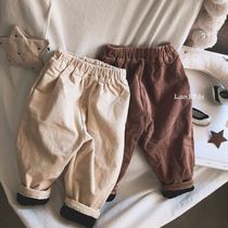 New fabric premium style plus velvet padded velvet pants Korea children corduroy plus velvet padded radish pants