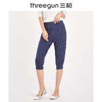 0 Lee clearance] Three gun pajamas womens spring and autumn printed foot slacks high waist womens home pants