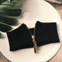 Personality metal zipper collar Black knitted elastic fake collar wide version CHOKER necklace Korean version wild necklace