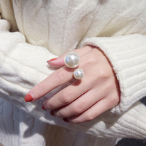 Simple personality size pearl opening ring Female socialite lady temperament index finger ring Korean version of the wild hand jewelry