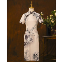 Retro printed cheongsam women 2021 New retro Chinese style improved mother traditional dress short autumn