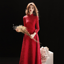 Toast Bride 2021 wedding new Thank you banquet red long sleeve evening dress skirt back door dress long women
