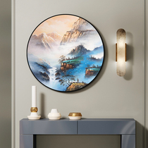 Hand-painted oil painting Blue new Chinese decorative painting landscape landscape painting cornucopia into the house corridor porch round hanging painting