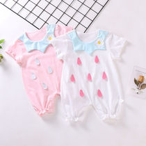 Newborn baby jumpsuit spring and autumn thin mens and womens baby short sleeve ha dress summer 0 cotton month 1 closed climb suit