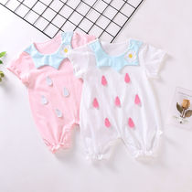 Newborn baby jumpsuit spring and autumn thin models for men and women baby short-sleeved romper summer dress 0 cotton months 1 closed gear climbing suit