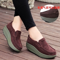 Foot shaking shoes womens thick sole shoes a pedal pine cake shoes spring mother shoes slope heel light leather soft bottom women