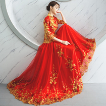 Cheongsam toast improvement 2021 autumn and winter new beautiful clothes Bride wedding red Chinese dress dragon and phoenix gown