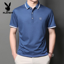  Playboy summer Tencel mens short-sleeved T-shirt lapel polo shirt mens cotton slim-fit casual T-shirt top t