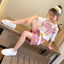 Korean girl set 2021 new summer thin childrens fashion short sleeve shorts girls casual two-piece set trend