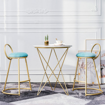 Nordic light luxury golden bar chair green paint chair manicure bar coffee leisure backrest high stool cushion