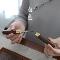 View Italian Tama flower steel tea knife black sandalwood handmade Puer tea knife stainless steel tea needle tea Cone tea accessories