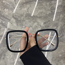 Korean version of new anti-blue light flat mirror round face big frame box glasses womens tennis red ins vegan glasses Mens wave