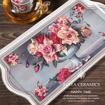 Classical rose European ceramic rectangular tray English afternoon tea tea tray snack cake pan fruit tray