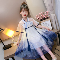 6 female children 8 summer dress Princess dress dress children retro mesh cheessam dress 10 primary school girl 12 years old 13