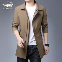 Crocodile long trench coat male English style Spring and Autumn new young and middle-aged mens jacket loose lapel jacket jacket