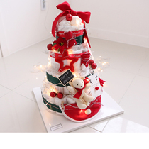 (CreamHouse) Korean red Christmas baby 100 days old 4 layer diaper cake gift box