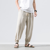 Cotton linole pants Chubby loose size men's pants Chinese Fenya Maharon pants thin fat leisure lantern pants