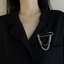 Chain pin brooch Korea ins trend retro street fashionable metal decoration hip hop suit jewelry men and women
