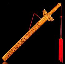 Boy peach wood carving Dragon Phoenix wall moving log hanging ornaments authentic cinnabar Taoist peach wood sword small pendant peach wood sword