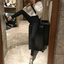 South Korea 2020 spring and autumn new black leggings women wear high waist thin wild tight velvet nine-point feet