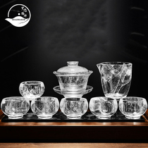 ROADMAKER Glazed jade porcelain TEA set White jade crystal glass tea cup cover bowl Home high-end tea set tea cup