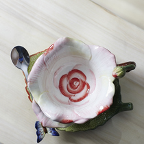 Powder Rose Cup Subceramic Cup Creative Tea Cup Suit Coffee Cup Flower Tea Tea Set Home Eaux Cup Dish Spoon Composition