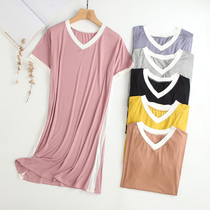 2021 new Modale thread splicing V collar short sleeve sleeping skirt woman summer loose plus size home pyjamas