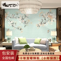 New Chinese flower and bird wallpaper bedroom living room TV background wallpaper seamless wall cloth Flower mural art wall cloth